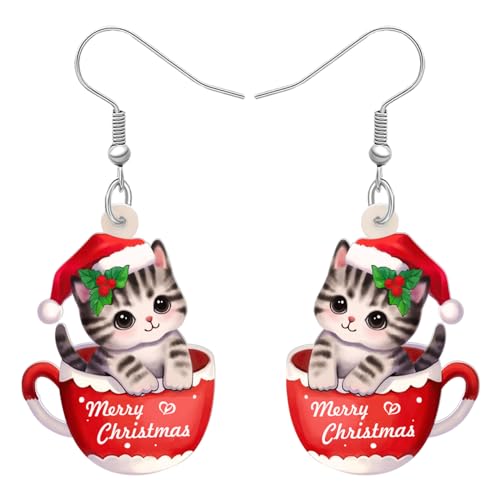 RAIDIN Acryl süße Weihnachten Katze Haustiere Ohrringe für Damen Mädchen Anime Kätzchen baumeln Haken Ohrringe Schmuck Geschenke für Katzenliebhaber (Candy) von RAIDIN