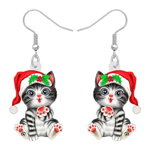 RAIDIN Acryl süße Weihnachten Katze Haustiere Ohrringe für Damen Mädchen Anime Kätzchen baumeln Haken Ohrringe Schmuck Geschenke für Katzenliebhaber (Flint) von RAIDIN