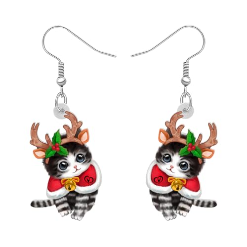 RAIDIN Acryl süße Weihnachten Katze Haustiere Ohrringe für Damen Mädchen Anime Kätzchen baumeln Haken Ohrringe Schmuck Geschenke für Katzenliebhaber (Katzenohrringe aus Geweih) von RAIDIN