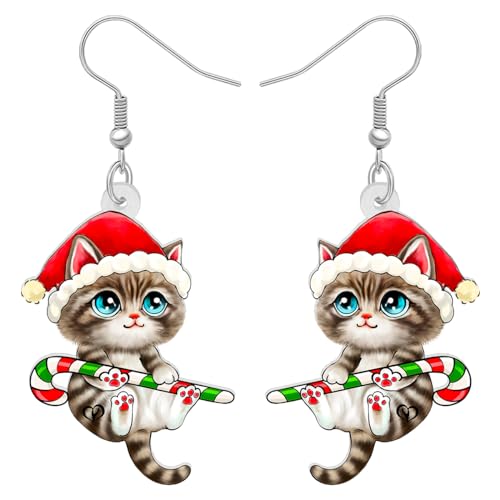 RAIDIN Acryl süße Weihnachten Katze Haustiere Ohrringe für Damen Mädchen Anime Kätzchen baumeln Haken Ohrringe Schmuck Geschenke für Katzenliebhaber (Rot) von RAIDIN