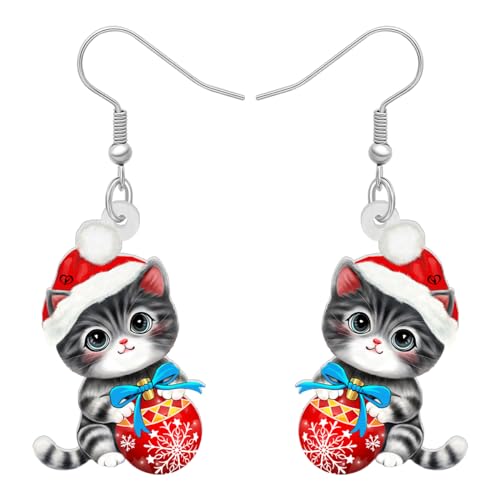 RAIDIN Acryl süße Weihnachten Katze baumelnde Ohrringe Geschenke für Mädchen Kinder Haustiere Liebhaber Anime Kätzchen baumeln Ohrringe Schmuck für Damen Urlaub Party Dekorationen (Blau) von RAIDIN