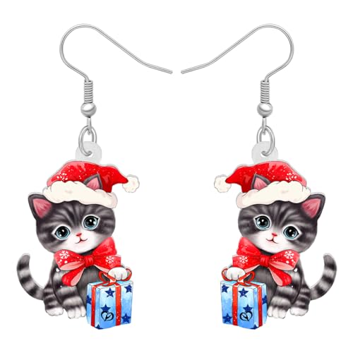 RAIDIN Acryl süße Weihnachten Katze baumelnde Ohrringe Geschenke für Mädchen Kinder Haustiere Liebhaber Anime Kätzchen baumeln Ohrringe Schmuck für Damen Urlaub Party Dekorationen (Esche) von RAIDIN