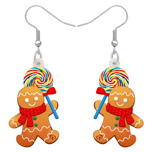 RAIDIN Acryl süße Weihnachten Lebkuchenmann baumeln Haken Ohrringe Schmuck Geschenke für Damen Mädchen Kinder Urlaub Party Dekorationen Charms (Braun) von RAIDIN