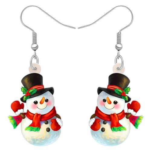 RAIDIN Acryl süße Weihnachten Schneemann baumeln Haken Ohrringe Geschenke für Damen Mädchen Urlaub Hypoallergene Schmuck für Festival Party Dekorationen (Schneemann F) von RAIDIN