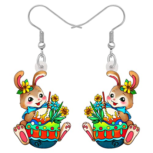 RAIDIN Acryl süßen Osterhasen baumeln Haken Ohrringe für Damen Mädchen Kinder bunte Anime Korb Kaninchen Eier Schmuck Geschenke für Party Festival Dekorationen (Grün) von RAIDIN