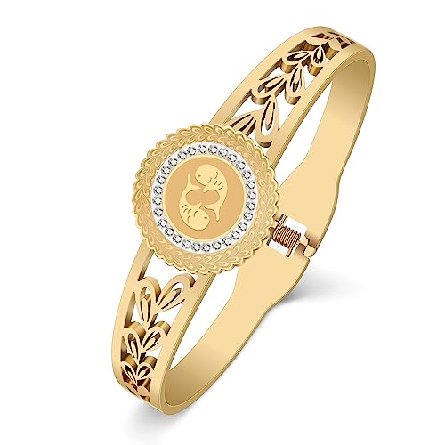 RAIDIN Armband Damen Edelstahl 18K Gold Plattiert Das Tierkreiszeichen Armbänder Strass Kristall Akzente Manschette Armreif Armband für Sie Frauen Mädchen Freundin Mom (Die Fische) von RAIDIN