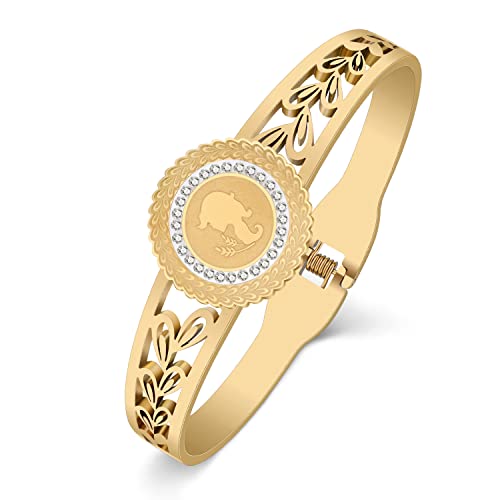 RAIDIN Armband Damen Edelstahl 18K Gold Plattiert Das Tierkreiszeichen Armbänder Strass Kristall Akzente Manschette Armreif Armband für Sie Frauen Mädchen Mom (Gold-RASBA045 Jungfrau) von RAIDIN