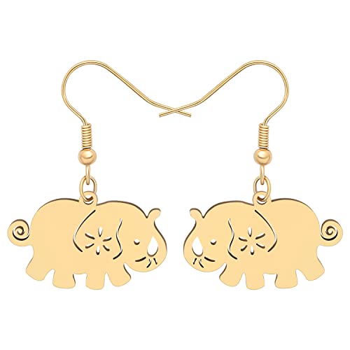 RAIDIN Edelstahl 18K Gold Plattiert Tier Baumeln Ohrringe für Damen Mädchen süße Elefant Hypoallergene Haken Ohrringe Schmuck für Geschenke (SE009-Gold Elefant) von RAIDIN