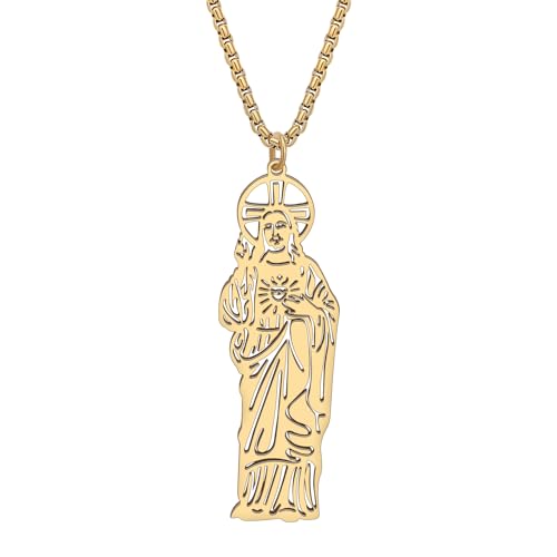 RAIDIN Edelstahl 18K Gold Silber plattiert Kreuz Halskette für Damen Männer Taufe Christliche Jesus Anhänger Schmuck Geschenke für Mädchen Charms (Gold-177) von RAIDIN