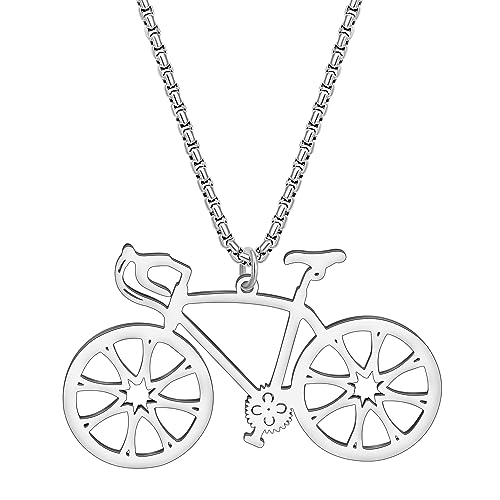 RAIDIN Edelstahl 18K Gold Silber plattiert Neuheit Fahrrad Halskette für Damen Mädchen Kinder Bike Anhänger Schmuck Geschenke für Party Favors (Silber-104) von RAIDIN