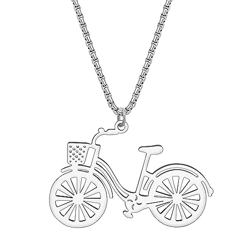 RAIDIN Edelstahl 18K Gold Silber plattiert Neuheit Fahrrad Halskette für Damen Mädchen Kinder Bike Anhänger Schmuck Geschenke für Party Favors (Silber-112) von RAIDIN