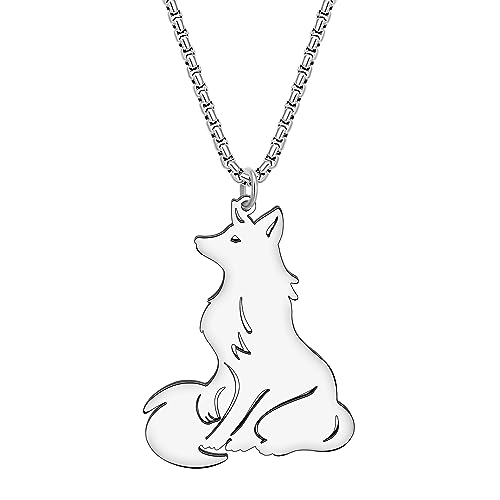 RAIDIN Edelstahl 18K Gold Silber plattiert süße Fuchs Halskette für Damen Mädchen Kinder Tier Anhänger Schmuck Geschenke für Weihnachten Fuchsliebhaber (Silber-051) von RAIDIN