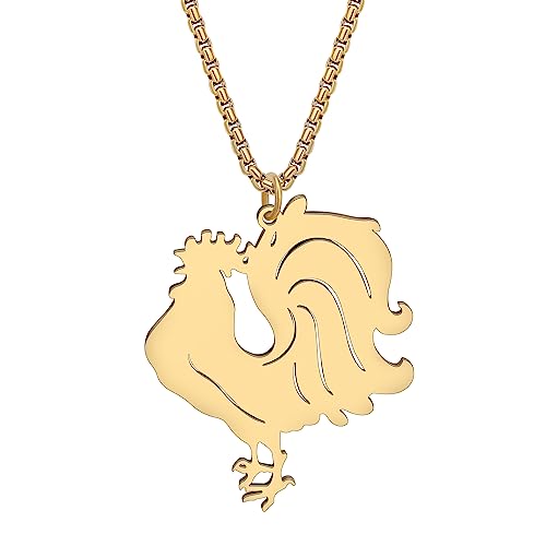 RAIDIN Edelstahl 18K Gold Silber plattiert süße Henne Hahn Halskette für Damen Mädchen Kinder Bauernhof Tier Huhn Anhänger Schmuck Geschenke für Tierliebhaber (Hahn-100GO) von RAIDIN