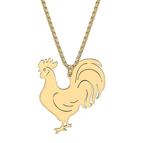 RAIDIN Edelstahl 18K Gold Silber plattiert süße Henne Hahn Halskette für Damen Mädchen Kinder Bauernhof Tier Huhn Anhänger Schmuck Geschenke für Tierliebhaber (Hahn-199GO) von RAIDIN