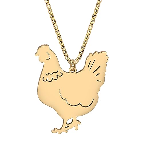 RAIDIN Edelstahl 18K Gold Silber plattiert süße Henne Hahn Halskette für Damen Mädchen Kinder Bauernhof Tier Huhn Anhänger Schmuck Geschenke für Tierliebhaber (Huhn-099GO) von RAIDIN