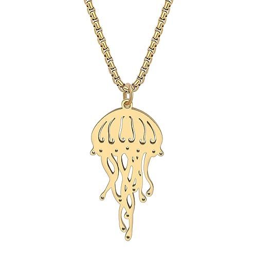 RAIDIN Edelstahl 18K Gold plattiert Meeresleben Quallen Jellyfish Halskette für Damen Mädchen süße Ozean Tier Anhänger Sommer Schmuck für Geschenke (Gold-160) von RAIDIN