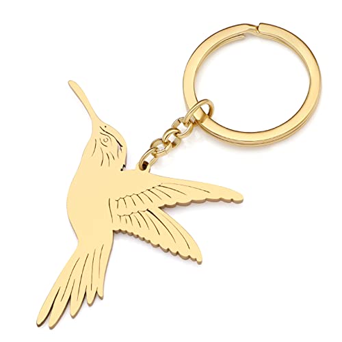 RAIDIN Edelstahl 18k Gold Silber Plattiert Schlüsselanhänger Kolibri Taube Vogel Schlüsselanhänger für Damen Mädchen Geschenk Auto Handtasche Schlüssel Zubehör (Gold-073 Kolibri) von RAIDIN