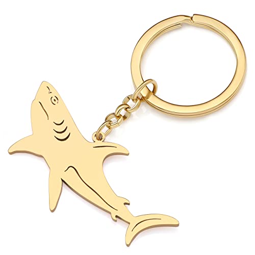 RAIDIN Edelstahl Gold Silber Plattiert Süße Ozean Tier Schlüsselanhänger Hai Wal Delphin Schlüsselring für Damen Mädchen Autoschlüssel Charms (Gold-071 Hai) von RAIDIN