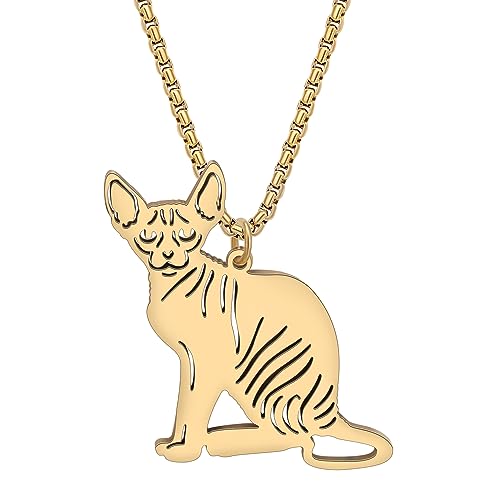 RAIDIN Edelstahl Tier Katze Halskette Anhänger für Damen Mädchen Gold plattiert Süße Kätzchen Halsketten Minimalistische Schmuck Geschenke für Katzenliebhaber Charms (Gold-102 Haarlose Sphynx) von RAIDIN