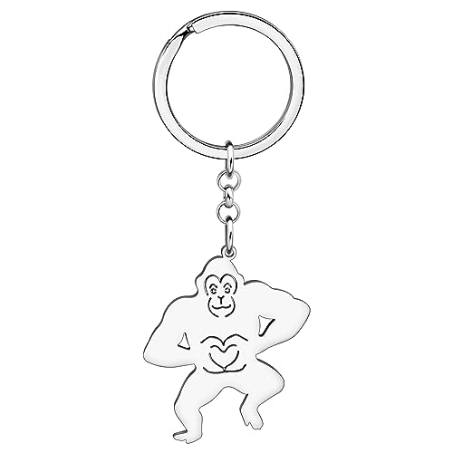 RAIDIN Edelstahl süße Tier Affe Schlüsselanhänger Wild Life Schmuck Geschenke für Frauen Mädchen Auto Handtasche Schlüssel Zubehör (Silber-198 Orang-Utan) von RAIDIN