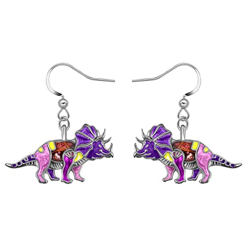 RAIDIN Emaille Legierung Kreative Süße Tier Dinosaurier Tyrannosaurus Rex Triceratops Baumeln Tropfen Ohrringe für Damen Mädchen Tierschmuck für Geschenke Dekorationen (Violett) von RAIDIN