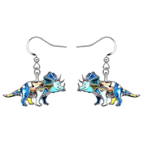 RAIDIN Emaille Legierung kreative niedliche Tier Dinosaurier Tyrannosaurus Rex Triceratops Baumeln Tropfen Ohrringe für Damen Mädchen Tier Charms Schmuck für Geschenke Dekorationen (Blau) von RAIDIN