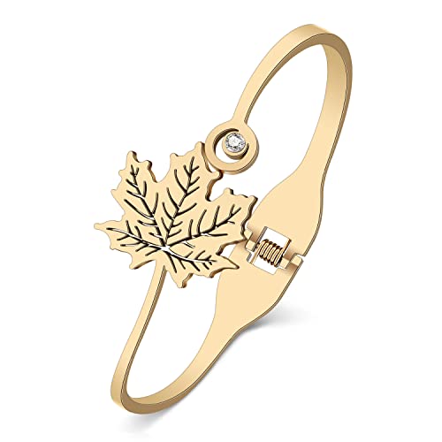 RAIDIN Gold Armreif Armband für Damen Mädchen 18K Gold plattiert Edelstahl zierlich Strass Kristall Akzent Blatt Manschette Armbänder Modeschmuck für Geschenke (Gold-052 Ahornblatt) von RAIDIN