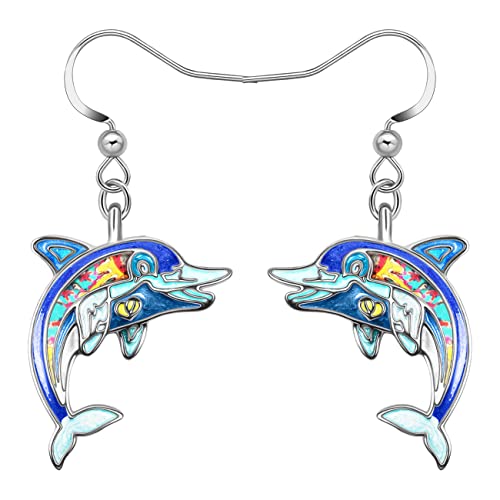 RAIDIN Nette Emaille Legierung Ozean Tier Kreative Seepferdchen Hai Wal Qualle Delfin Baumeln Ohrringe für Damen Mädchen Mode Meer Tierschmuck für Geschenke Geburtstag Charms (Delfin) von RAIDIN