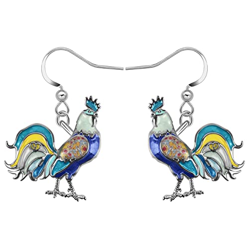 RAIDIN Niedliche Emaille Legierung Huhn Ohrringe Bauernhof Tier Hahn Hypoallergene Baumeln Haken Ohrringe Schmuck Geschenke für Damen Mädchen Charms (Marine) von RAIDIN