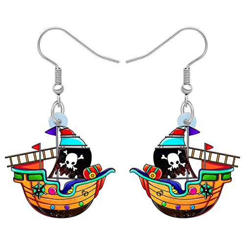 RAIDIN Piraten-Kollektion Piraten Boot Halloween Schädel Fisch Haken Ohrringe für Damen Mädchen Acryl Hypoallergene Dangle Ohrringe für Geschenk Party Charms (Braun) von RAIDIN