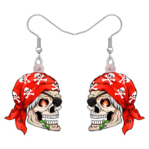 RAIDIN Piraten-Kollektion Piraten Boot Halloween Schädel Fisch Haken Ohrringe für Damen Mädchen Acryl Hypoallergene Dangle Ohrringe für Geschenk Party Charms (Rot) von RAIDIN