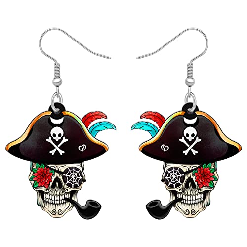 RAIDIN Piraten-Kollektion Piraten Boot Halloween Schädel Fisch Haken Ohrringe für Damen Mädchen Acryl Hypoallergene Dangle Ohrringe für Geschenk Party Charms (Schwarz) von RAIDIN