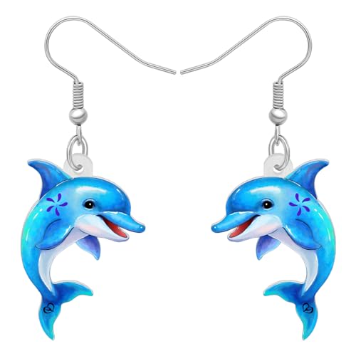 RAIDIN Süße Acryl Ozean Tier Delfin baumeln Haken Ohrringe für Damen Mädchen Anime Marine Leben Schmuck Geschenke für Strand Party Charms (Blau) von RAIDIN