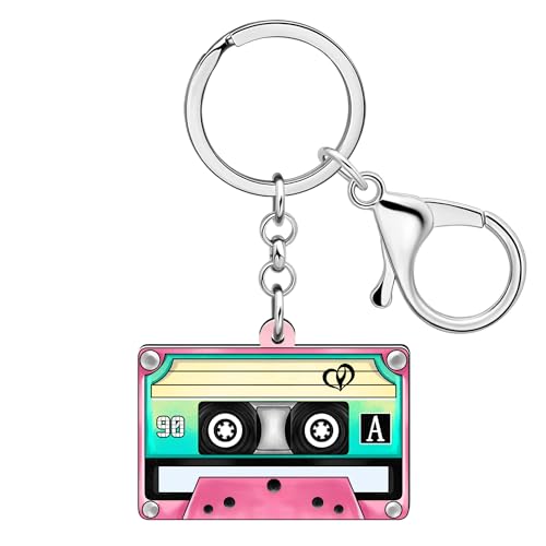 RAIDIN Süße Acryl Valentinstag 80er 90er Jahre TV Kassette Band Herz Schlüsselanhänger Schlüsselring für Damen Auto Handtasche Schlüssel Geschenke (Rouge) von RAIDIN