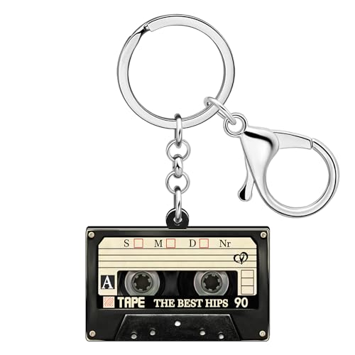 RAIDIN Süße Acryl Valentinstag 80er 90er Jahre TV Kassette Band Herz Schlüsselanhänger Schlüsselring für Damen Auto Handtasche Schlüssel Geschenke (Tinte) von RAIDIN