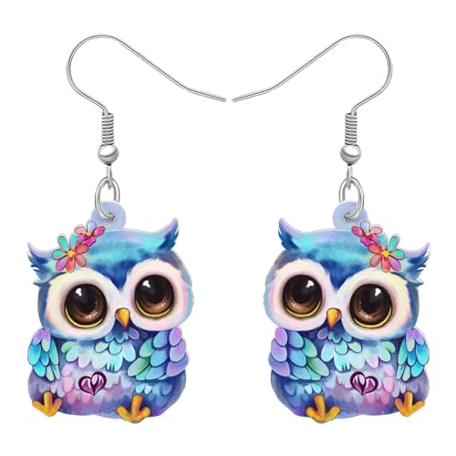 RAIDIN Süße Acryl Weihnachten Eule baumeln Ohrringe Schmuck Geschenke für Mädchen Kinder Vogel Liebhaber Anime Tier Vogel baumeln Ohrringe für Damen Urlaub Party Dekorationen (Marineblau) von RAIDIN