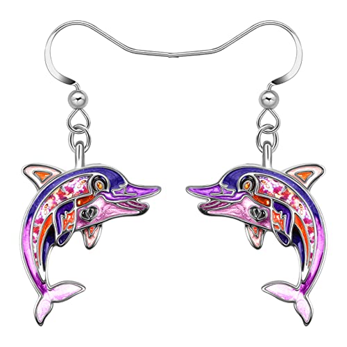 RAIDIN Süße Emaille Legierung Ozean Tier Kreative Delphin Baumeln Tropfen Ohrringe für Damen Mädchen Mode Meer Tierschmuck für Geschenke Geburtstag Charms (Amethyst) von RAIDIN