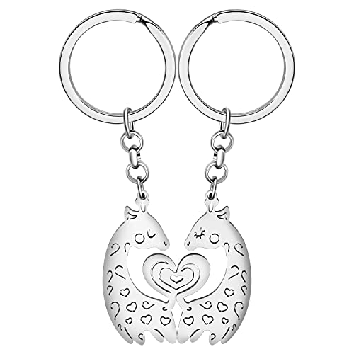 RAIDIN Valentinstag Geschenke für ihn ihr süße Weinlese Giraffe 2pcs Paar Schlüsselanhänger Giraffe Schmuck Schlüsselring für Freund Freundin (Silber-187 Giraffe) (Silber-187 Giraffe) von RAIDIN