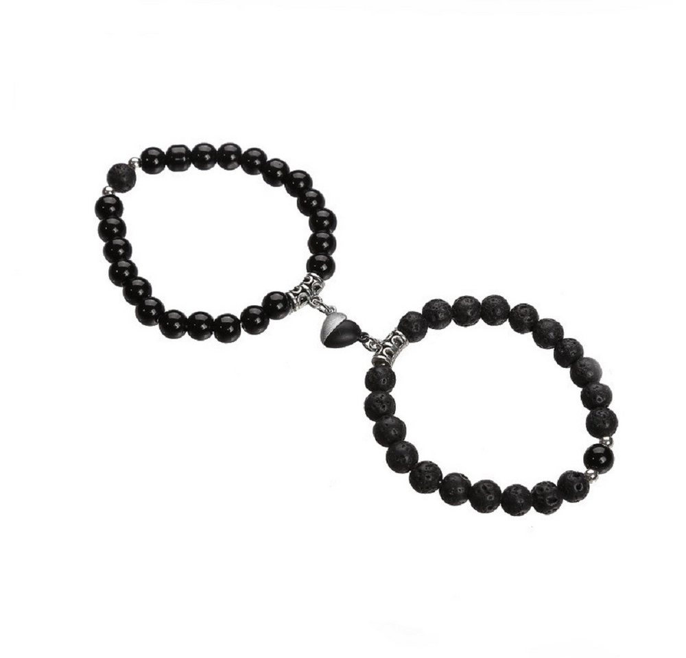 RAIKOU Armband 2er Set Partnerarmbänder Lava & Hämatit – Magnetische Herzarmbänder (Set), Geschenk für Paare & Freunde von RAIKOU