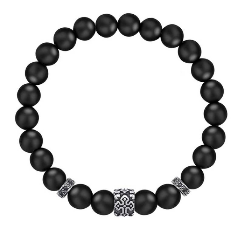 RAIKOU Armband 8mm Matte Onyx Perlen mit Edelstahl Kreuz von RAIKOU