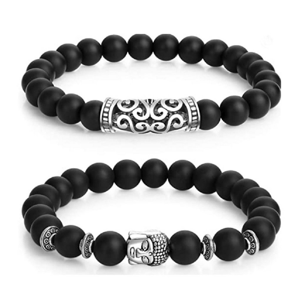 RAIKOU Armband aus schwarzem Onyx Ø 8 mm (2 Stück) – Elastikband, handarbeit (2-tlg) von RAIKOU