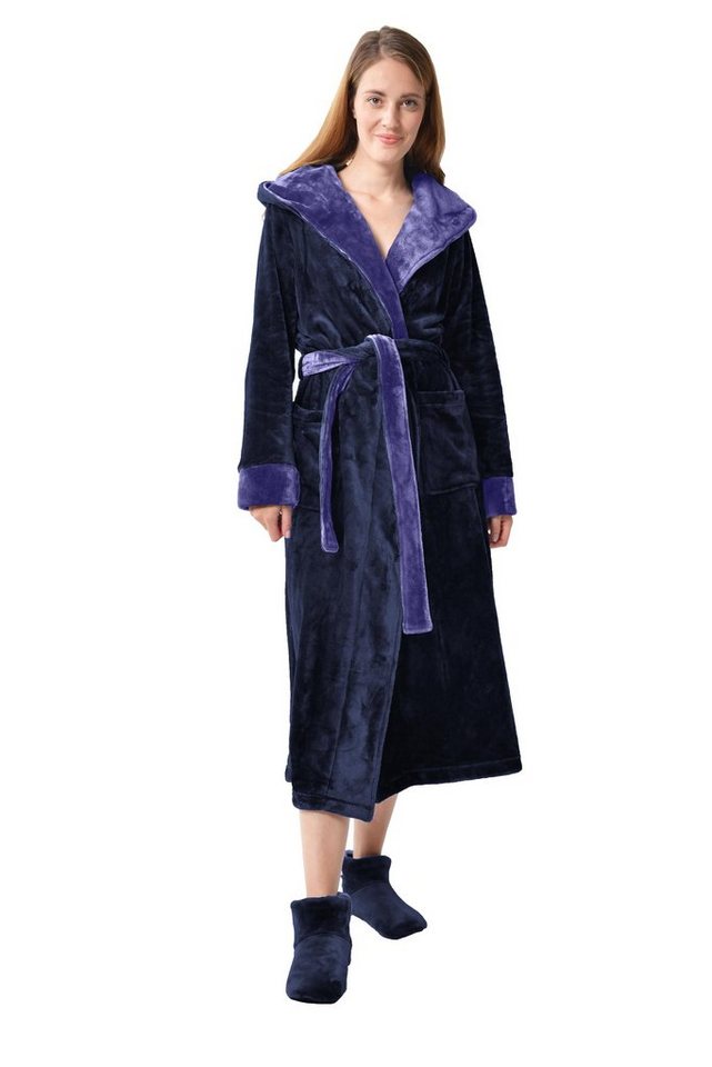 RAIKOU Bademantel warme Unisex-Bademantel Damen Herren Sanamantel Morgenmantel, Unterschenkel, 100% Polyester, Kapuze, Gütel, mit Kapuze und Gütel,super flauschig leicht und weich von RAIKOU