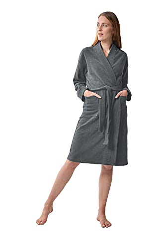 RAIKOU Damen Bademantel Herren Bademantel Micro-Fleece Kurz Morgenmantel Saunamantel mit Gürtel super flauschig und weich Unisex Hausmantel, S-XXL (Grau-M) von RAIKOU