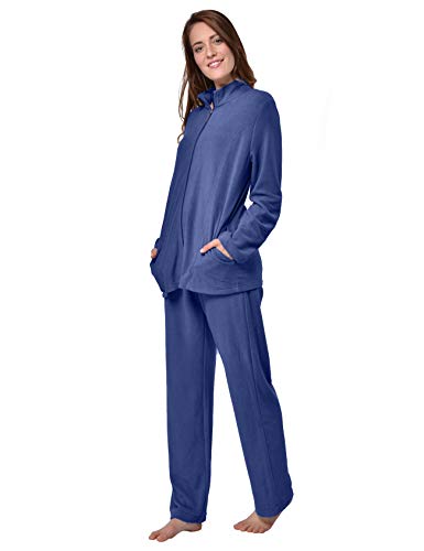 RAIKOU Damen Hausanzug Elegant Volltonfarbe Micro-Fleece Schlafanzug Freizeitanzug Hausanzug mit Reißverschluss (36/38,Navy) von RAIKOU
