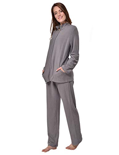 RAIKOU Damen Hausanzug Elegant Volltonfarbe Micro-Fleece Schlafanzug Freizeitanzug Hausanzug mit Reißverschluss (40/42,Grau) von RAIKOU