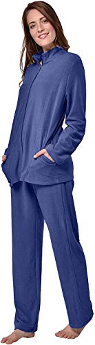 RAIKOU Damen Hausanzug Elegant Volltonfarbe Micro-Fleece Schlafanzug Freizeitanzug Hausanzug mit Reißverschluss (44/46,Navy) von RAIKOU