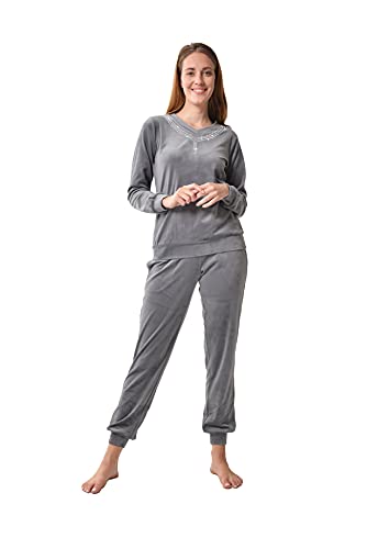 RAIKOU Damen Sport Freizeit Kristallsamt Anzug Krawatte Strassstein Langarm Kordelzug Tasche Trainingsanzug Jogginganzug Pyjamas Fitnessstudio Schlafzimmer Garten(48-50,Grau) von RAIKOU
