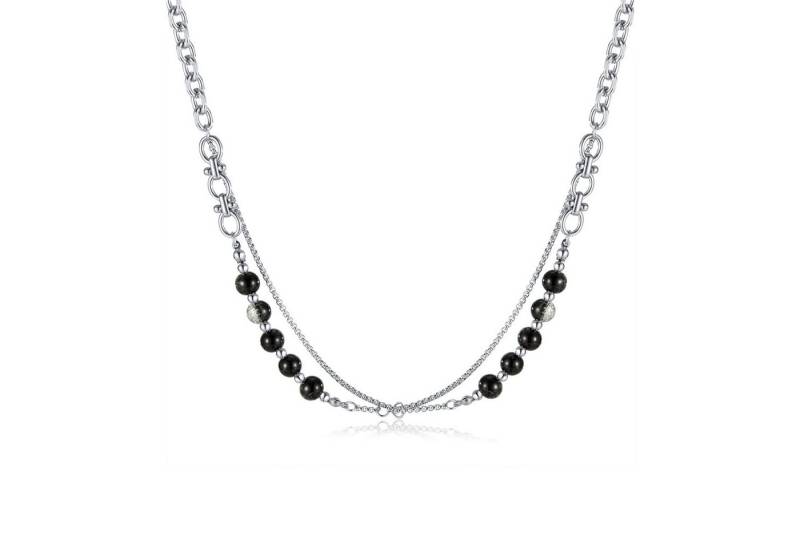 RAIKOU Edelstahlkette BEADS Edelstahl doppelkette mit syntheitic stone Silber & Schwarz von RAIKOU