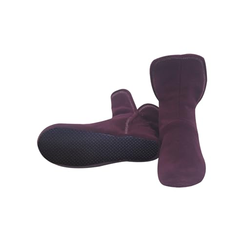 RAIKOU Hausschuhe für Damen, Herren für drinnen aus Micro Fleece mit ABS und Rutschfester Sohle,Haussocken Stoppersocken mit Super Flauschige Hüttenschuhe (Granat/Rosa,34/37) von RAIKOU