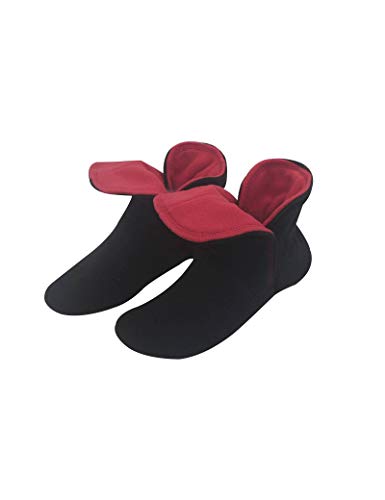 RAIKOU Hausschuhe für Damen, Herren für drinnen aus Micro Fleece mit ABS und Rutschfester Sohle,Haussocken Stoppersocken mit Super Flauschige Hüttenschuhe (Schwarz/Rot, 34/37) von RAIKOU